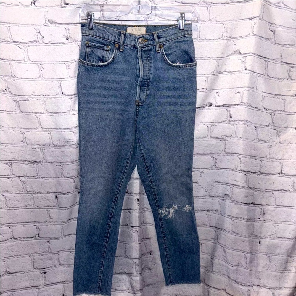 We The Free People Distressed Skinny Raw Hem Jeans Size 27 Button Fly Denim